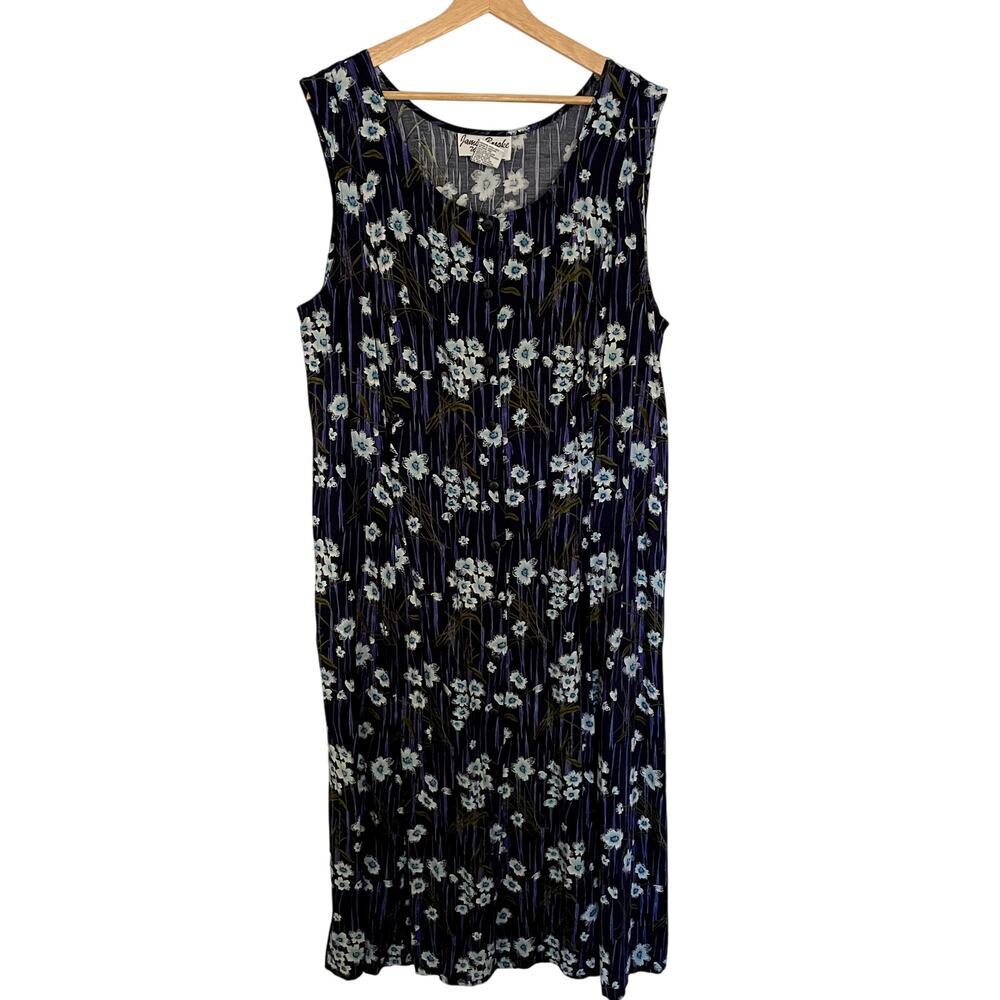 Jamie Brooke Woman blue white floral button‎ down vintage maxi dress rayon 22W